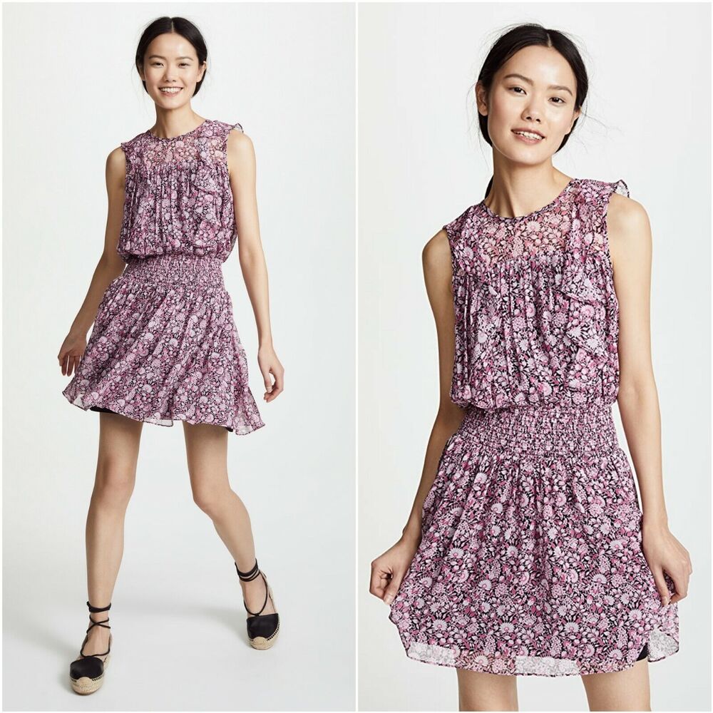 NWT Shoshanna Dalila Silk Popover Dress Size 6 Bubblegum Pink Floral Print $395